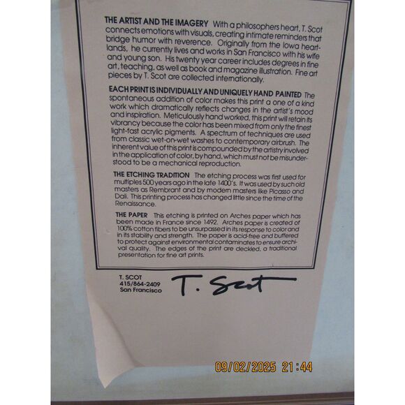 Framed art by T Scot love soup girl boy moon signed hand painted original - Picture 7 of 7